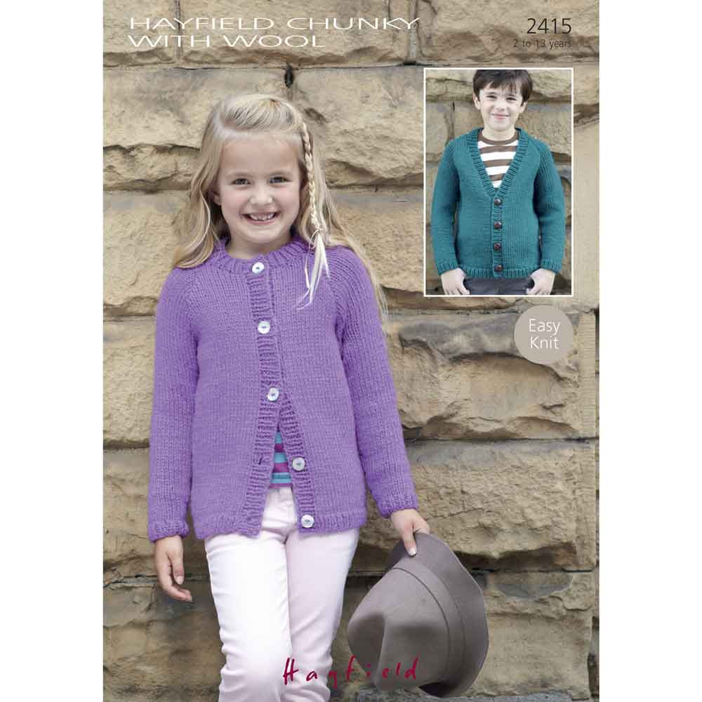 Children Cardigans Knitting Pattern Sirdar Hayfield Chunky with Wool 2415 Digital Download
