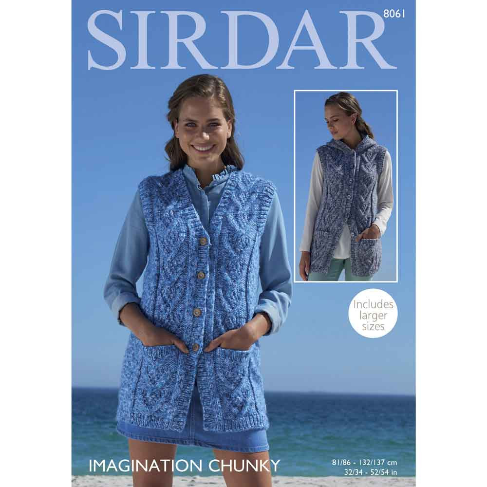 Ladies V Neck and Hooded Waistcoats Knitting Pattern Sirdar