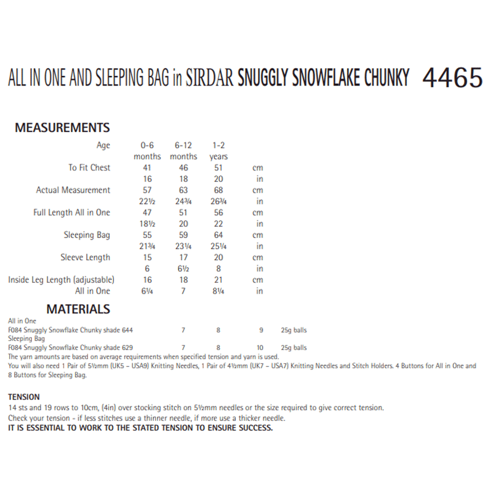 Baby ALL IN ONE and Sleeping Bag Knitting Pattern Sirdar Snuggly Snowflake Chunky 4465