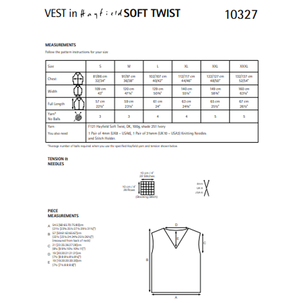 Women's VNeck Vest Knitting Pattern Sirdar Hayfield Soft Twist 10327