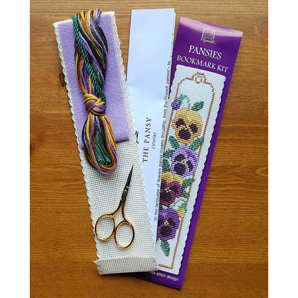 Textile Heritage Counted Cross Stitch Bookmark Kit Pansies