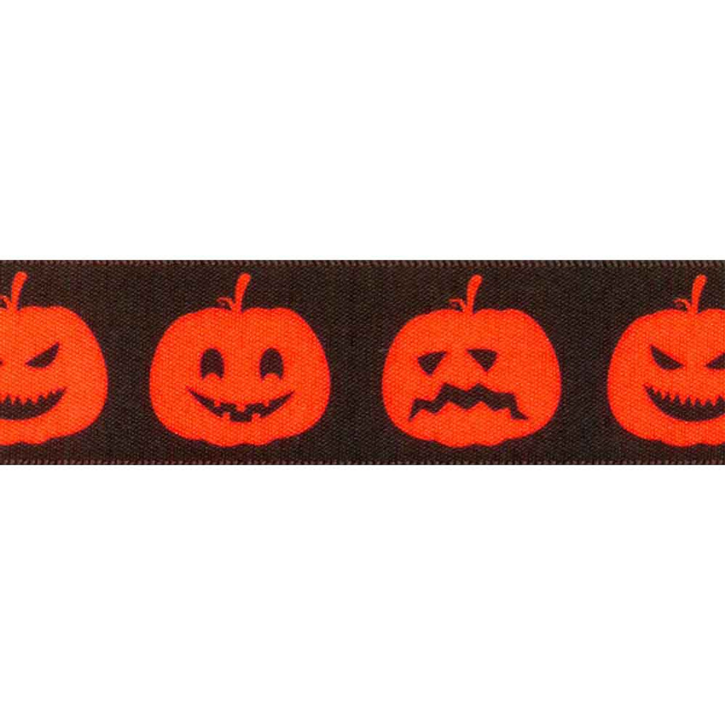 25mm Orange Pumpkins on Black | Halloween Ribbon | Berisfords