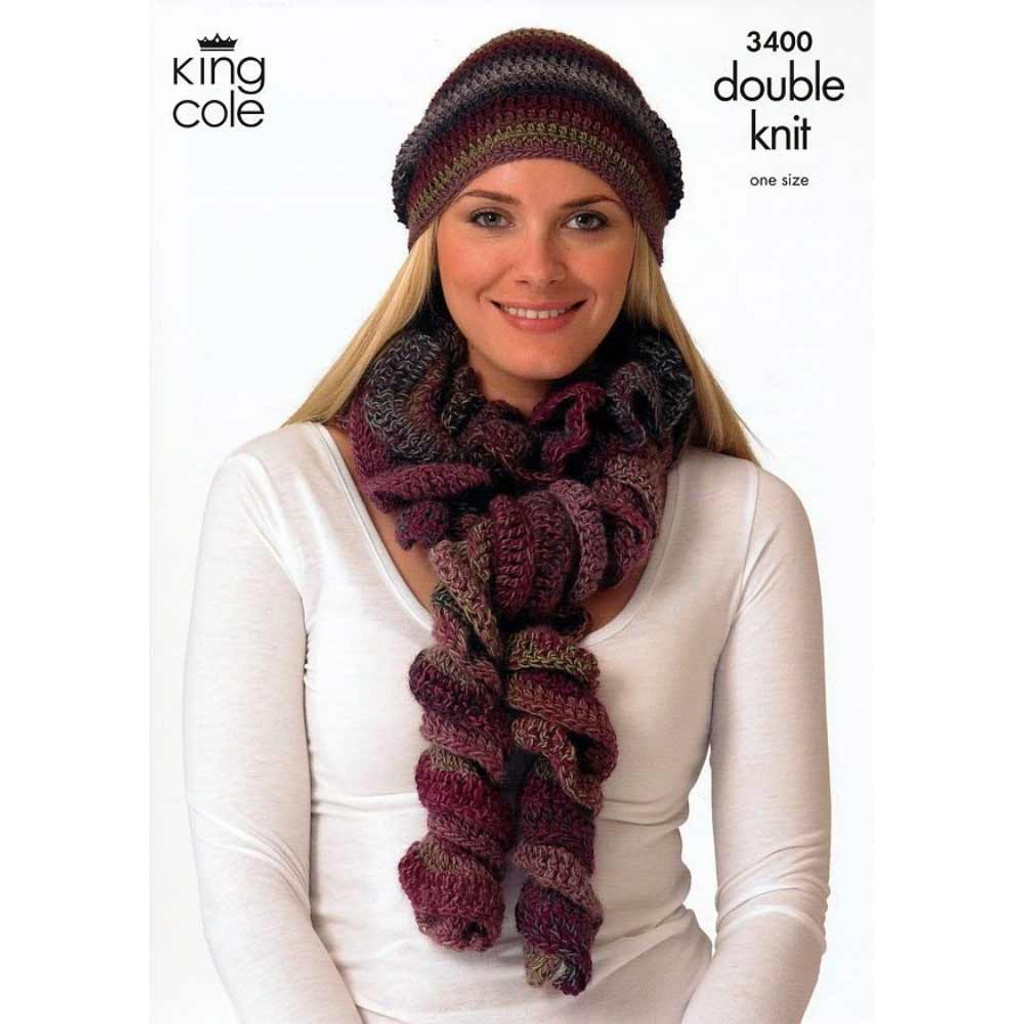 Ladies Scarves and Hats Crochet Pattern | King Cole Riot DK 3400 ...