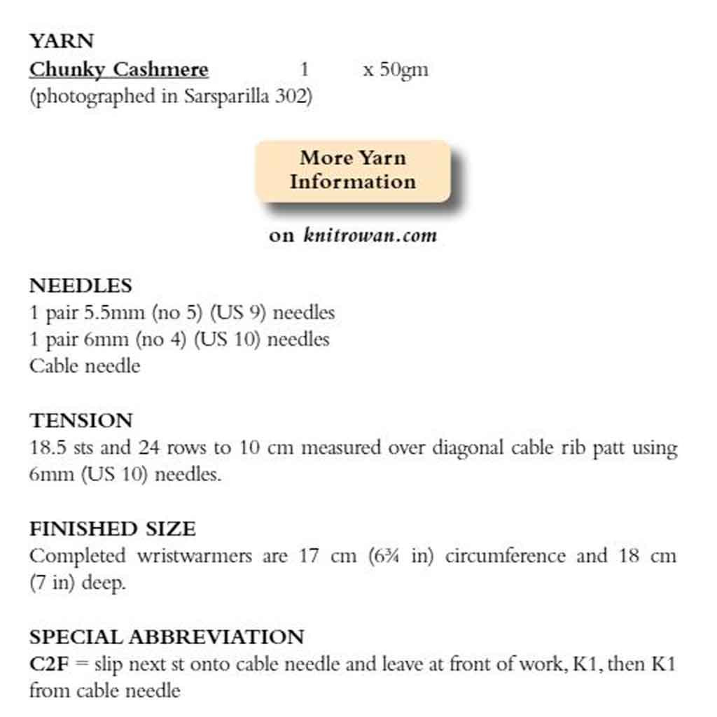 Rowan Margot Wrist Warmers Womens PDF Pattern Outback Yarns