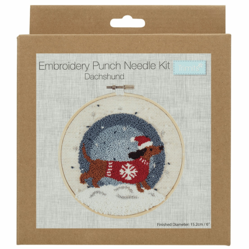 Trimits Punch Needle Kit Festive Dachshund Outback Yarns