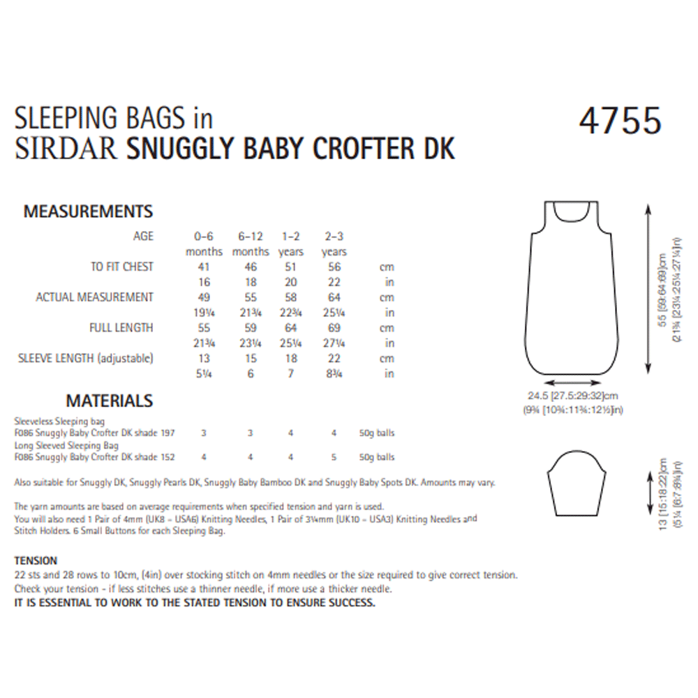 Babies Long Sleeved and Sleeveless Sleeping Bag Knitting Pattern