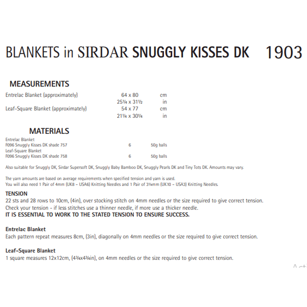 Blanket Knitting Pattern Sirdar Snuggly Kisses DK 1903 Digital