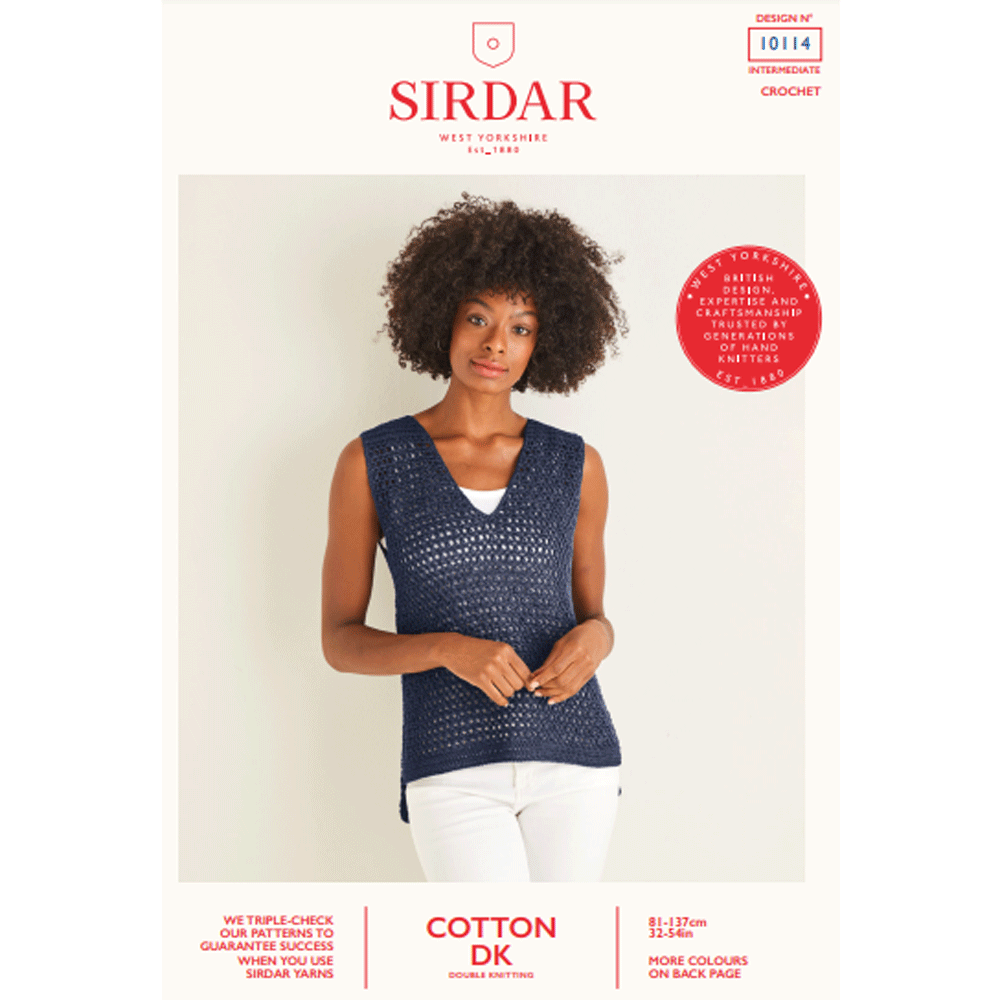 Ladies V-Neck Top Crochet Pattern Sirdar Cotton DK 10114