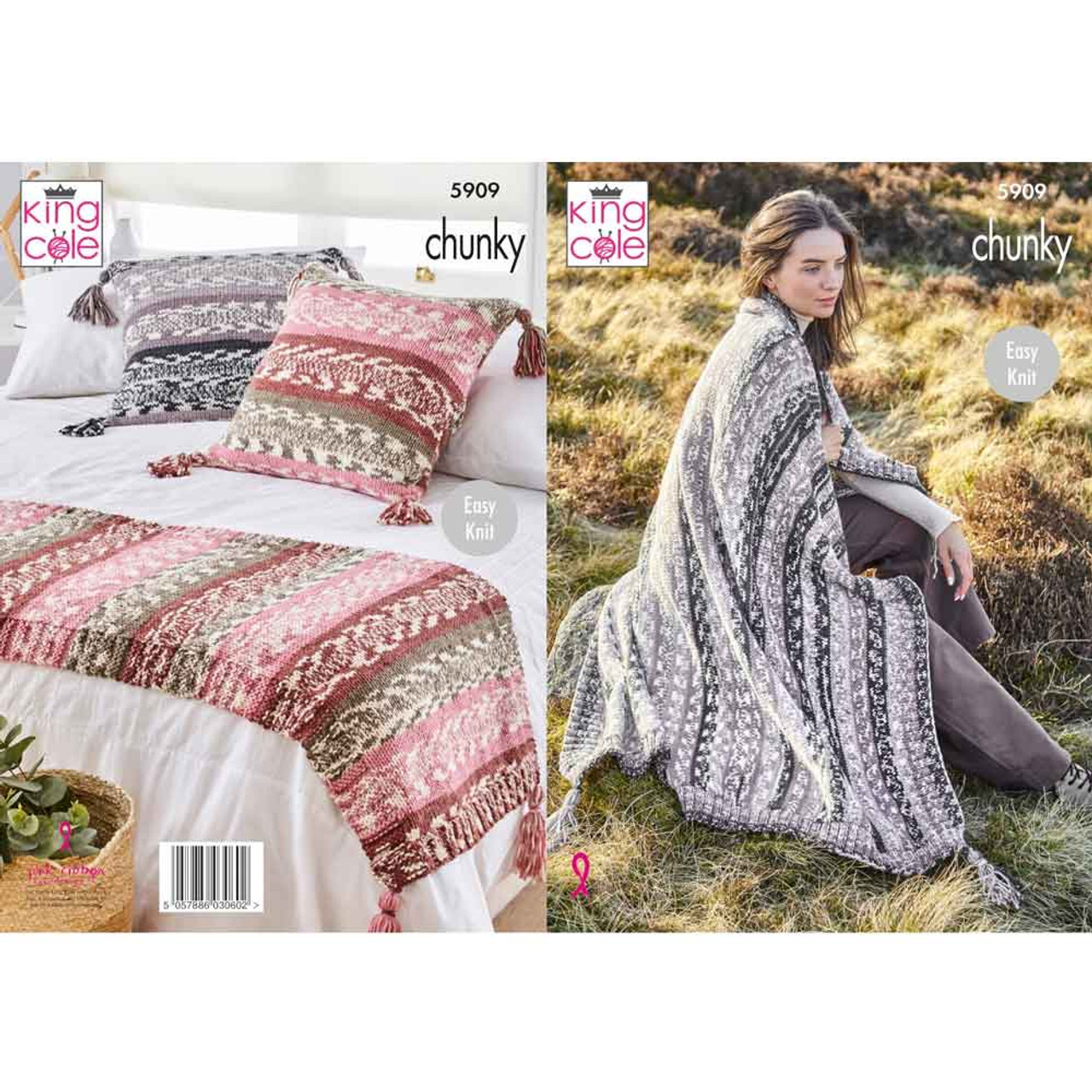 Blanket Bed Runner and Cushion Cover Knitting Pattern King Cole