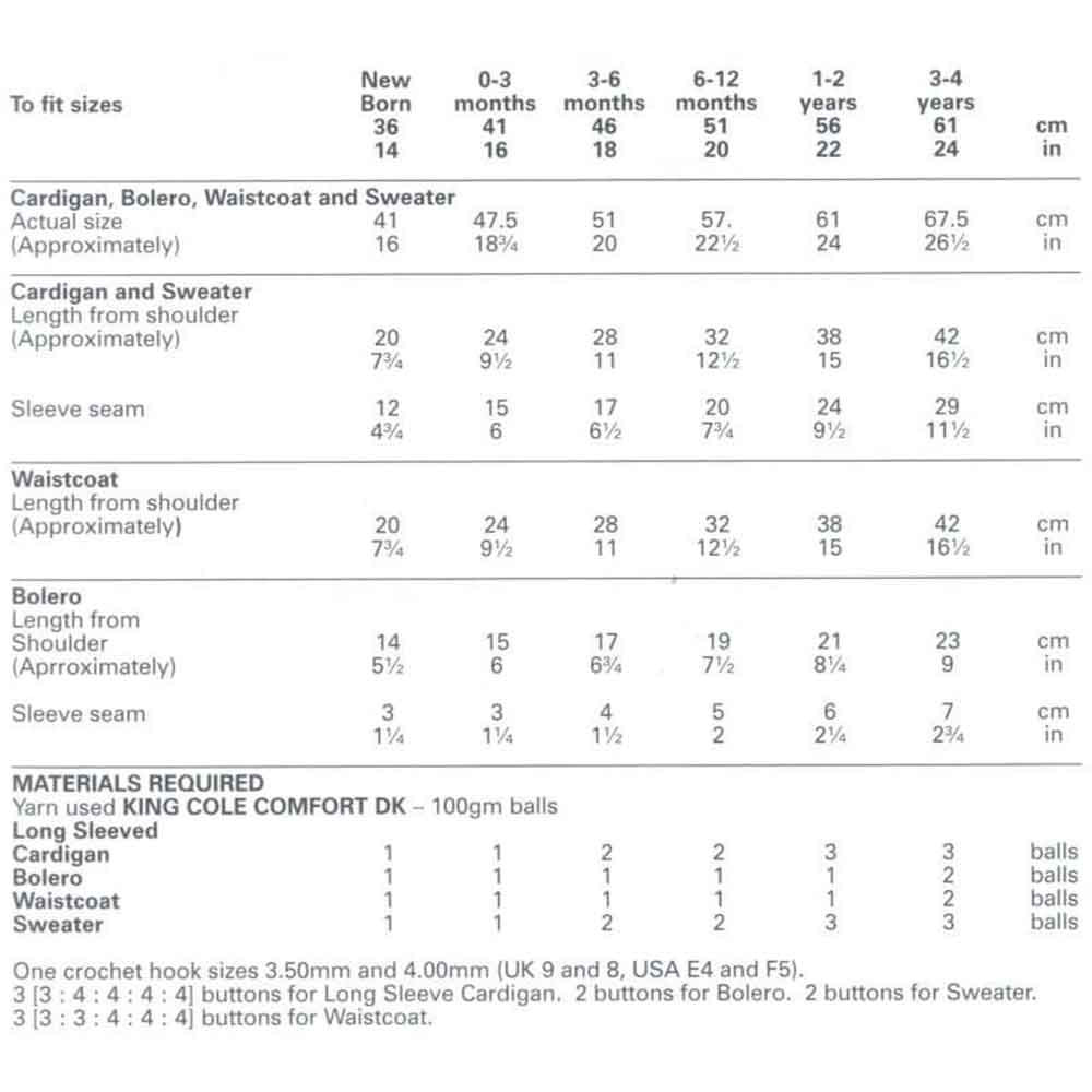 Crochet Pattern Sarah Cardigan Size Chart Baby Cardigan, Bolero