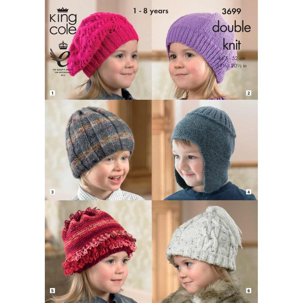 Childrens Hats Knitting Pattern King Cole Glitz DK, King Value
