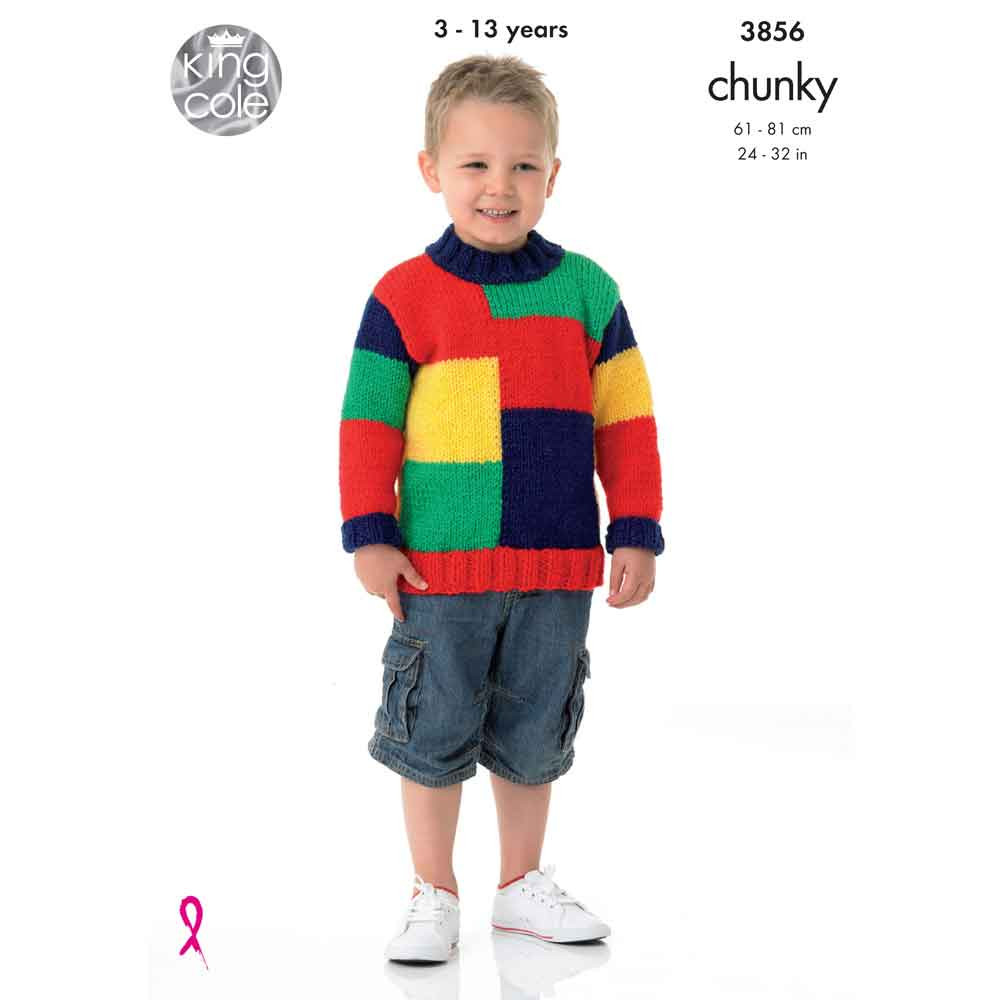 Boys Sweaters Knitting Pattern King Cole Big Value Chunky 3856 - Main Image