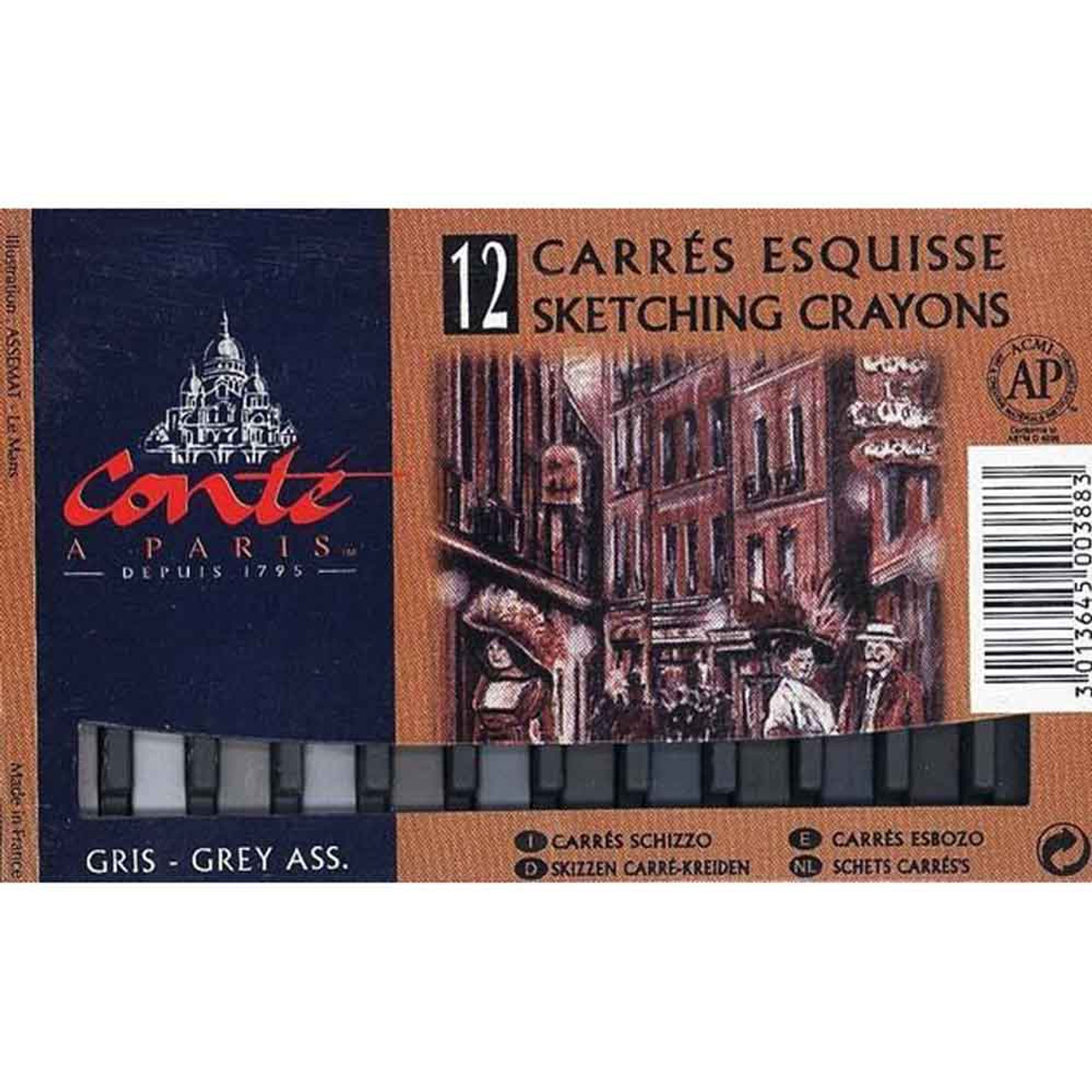 Conte A Paris 12 Assorted Grey Carres Esquisse Sketching Crayons