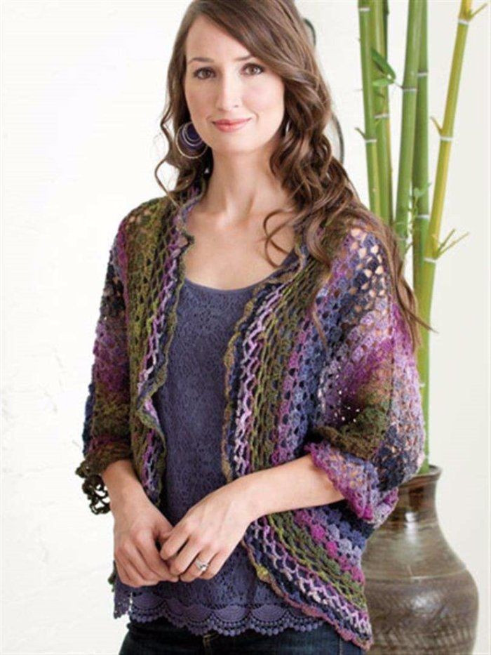 Knitting Pattern Chain Link Knit Bolero Handmade Purple Grey