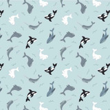 Small Things... Polar Animals | Lewis and Irene Fabric | SM42.1 | Whales on Icy Blue with Pearl