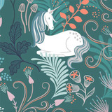 Enchanted | Lewis & Irene Fabric | A543.3 | Unicorn on Teal with Copper Metallic