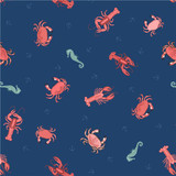 Small Things... Coastal | Lewis and Irene | SM58.3 | Crabs, Lobsters and Seahorses on Dark Blue