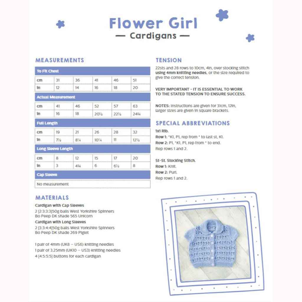 Flower Girl Cardigans Knitting Pattern WYS Bo Peep DK Knitting Yarn