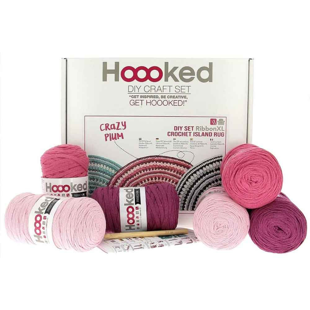 DIY Crochet Island Rug Kit Ribbon XL Crazy Plum Hoooked Outback Yarns