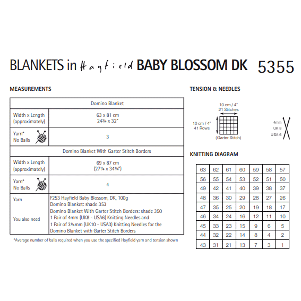 Domino Blankets Knitting Pattern Sirdar Hayfield Baby Blossom DK 5355