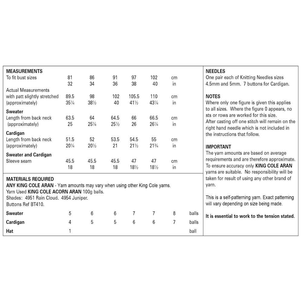 Ladies Sweater, Cardigan and Hat Knitting Pattern King Cole Acorn Aran 5805 Digital Download