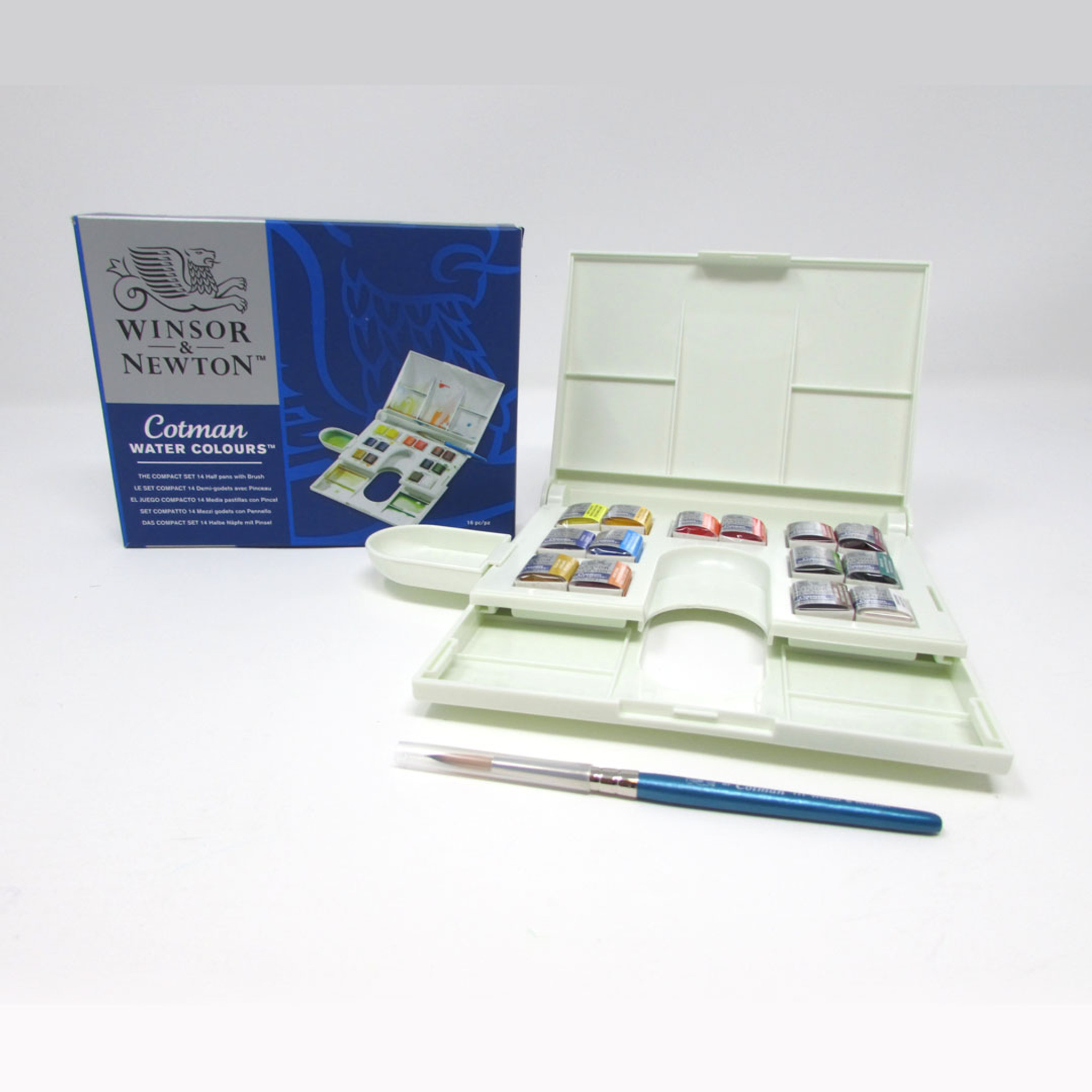 Winsor & Newton Cotman Watercolors - Compact Set, Assorted Colors, Set of  14, Half Pans