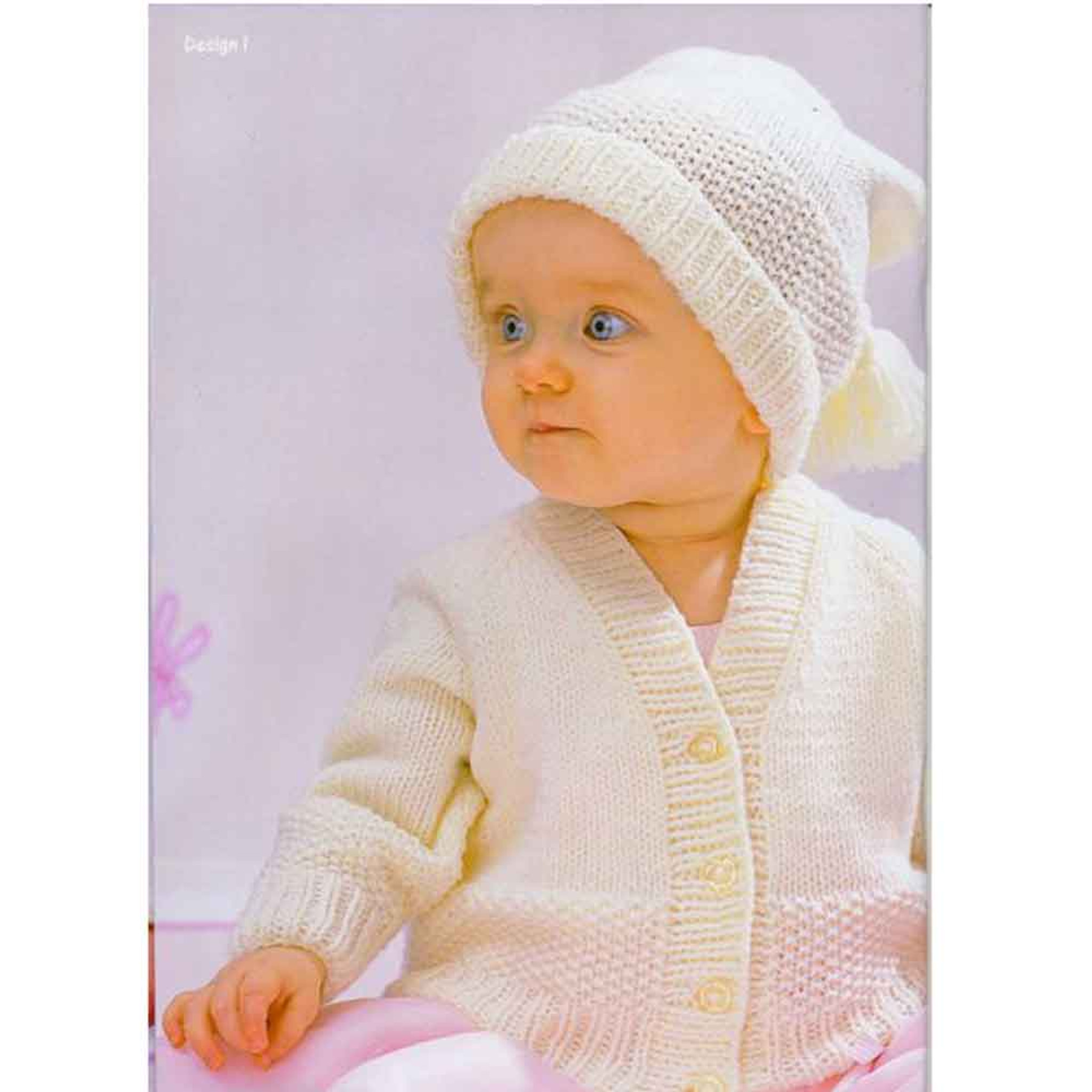 1236" chest. Peter Pan Babies in Cream knitting Pattern book 313