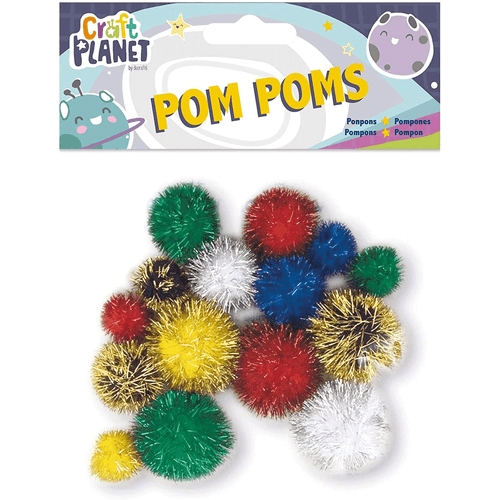 Assorted Sized and Coloured Glitter Pompoms | 15pcs | Craft Planet | Main Image
