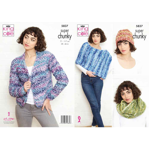 Ladies Jacket & Accessories Knitting Pattern | King Cole Big Value Super Chunky Tints 5837 | Digital Download - Main Image