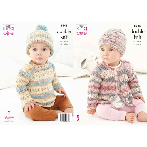 Baby Sweater, Cardigan and Hats Knitting Pattern | King Cole Drifter for Baby DK 5846 | Digital Download - Main Image