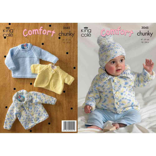 Baby Jacket, Sweater, Bolero & Hat Knitting Pattern | King Cole Comfort Chunky 3045 | Digital Download - Main Image
