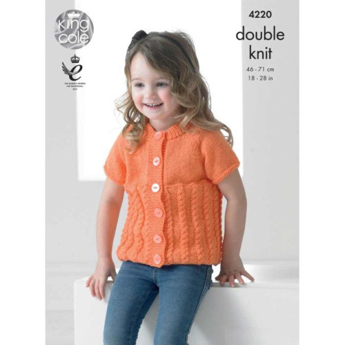 Girls Cabled Raglan Cardigan Knitting Pattern | King Cole Big Value Baby DK 4220 | Digital Download - Main image