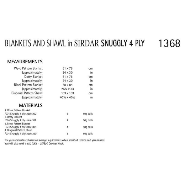 Blankets and Shawl Knitting Pattern | Sirdar Snuggly 4 Ply 1368 | Digital Download - Pattern Table