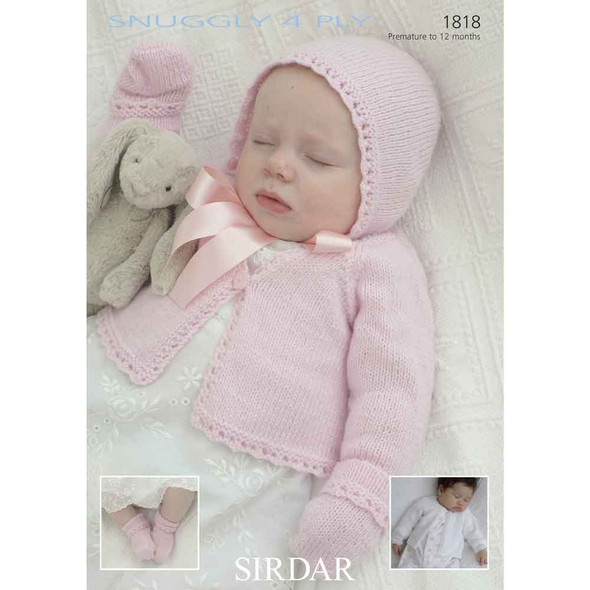 Cardigans, Bonnet, Mittens and Bootees Knitting Pattern | Sirdar Snuggly 4 Ply 1818 | Digital Download - Main Image