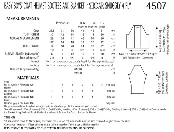 Boys' Coat, Helmet, Bootees and Blanket Knitting Pattern | Sirdar Snuggly 4 Ply 4507 | Digital Download - Pattern Table