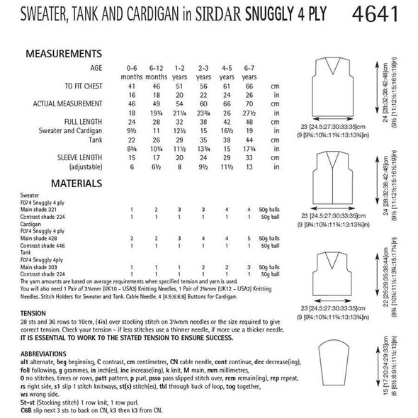 Sweater, Tank and Cardigan Knitting Pattern | Sirdar Snuggly 4 Ply 4641 | Digital Download - Pattern Table