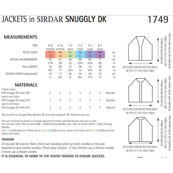 Baby/Children's Jackets Knitting Pattern | Sirdar Snuggly DK 1749 | Digital Download - Pattern Table