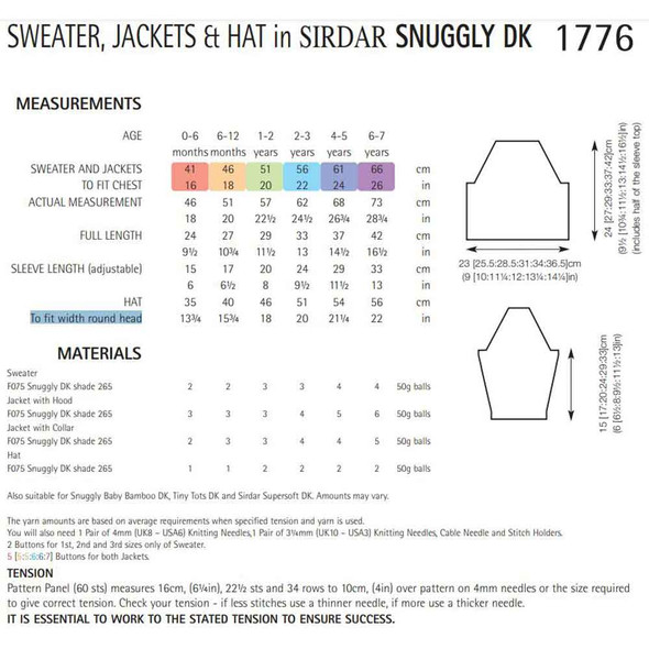 Sweater, Jackets and Hat Knitting Pattern | Sirdar Snuggly DK 1776 | Digital Download - Pattern Table