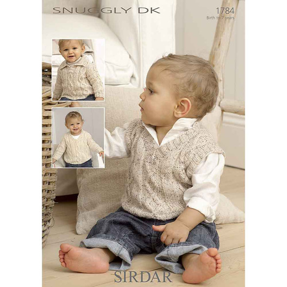 Baby/Boys Sweaters and Tank Top Knitting Pattern | Sirdar Snuggly DK 1784 | Digital Download - Main Image