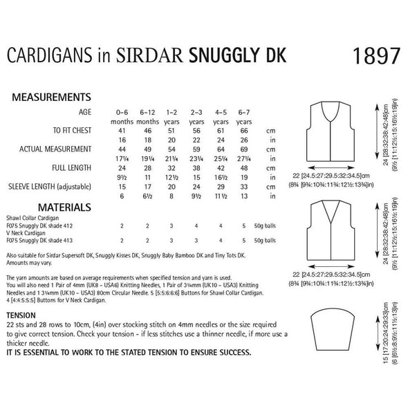 Baby/Boys Cardigans Knitting Pattern | Sirdar Snuggly DK 1897 | Digital Download - Pattern Table