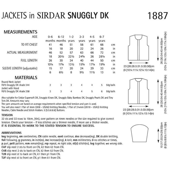 Baby/Boys Jackets Knitting Pattern | Sirdar Snuggly DK 1887 | Digital Download - Pattern Table