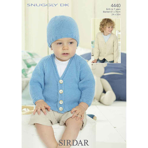 Boy's Cardigan, Hat and Blanket Knitting Pattern | Sirdar Snuggly DK 4440 | Digital Download - Main Image