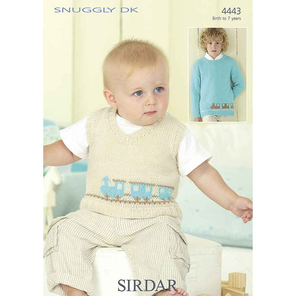 Boy's Train Tank and Sweater Knitting Pattern | Sirdar Snuggly DK 4443 | Digital Download - Main Image