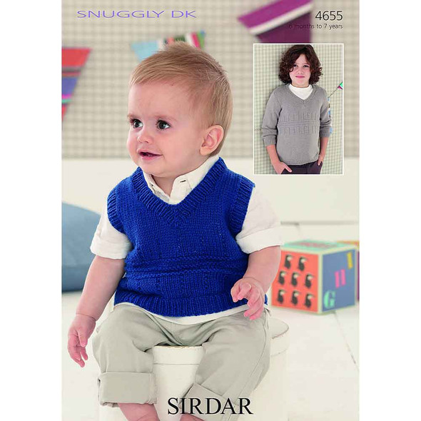 Boy's Top Tank and Sweater Knitting Pattern | Sirdar Snuggly DK 4655 | Digital Download - Main Image