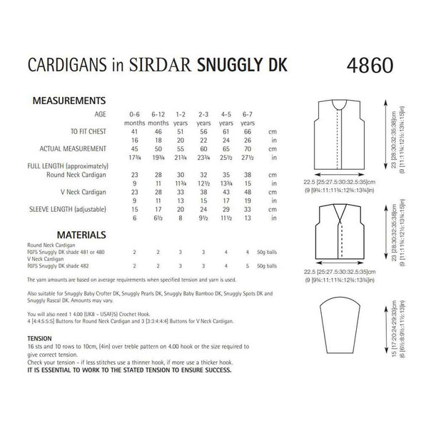 Round Neck and V Neck Cardigans Knitting Pattern | Sirdar Snuggly DK 4860| Digital Download - Pattern Table