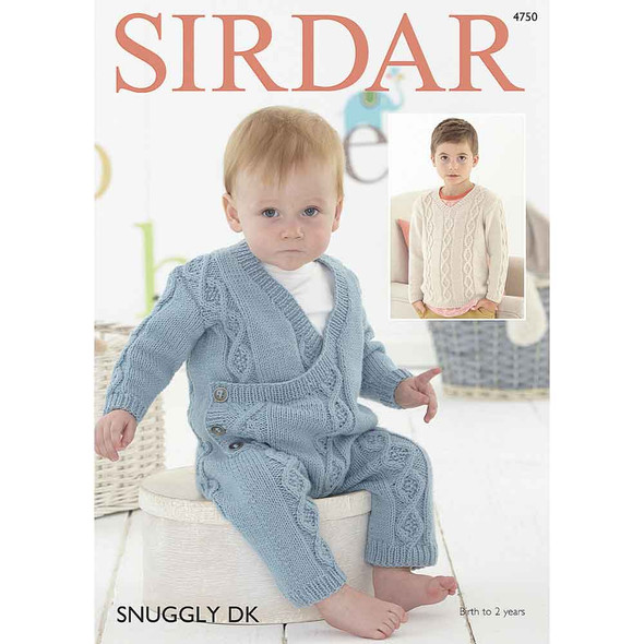 Baby Boy's Onesie and Boy's V Neck Sweater Knitting Pattern | Sirdar Snuggly DK 4750 | Digital Download - Main Image