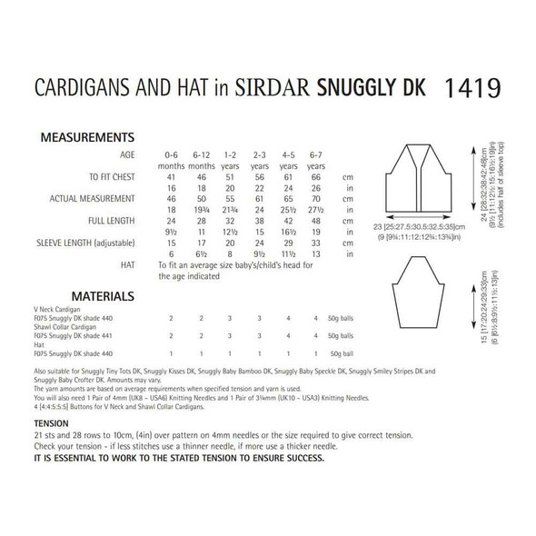 Baby/Children Cardigans and Hat Knitting Pattern | Sirdar Snuggly DK 1419 | Digital Download - Pattern Table