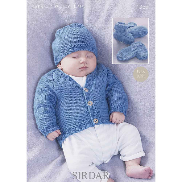 Cardigan, Hat, Bootees and Mittens Knitting Pattern | Sirdar Snuggly DK 1365 | Digital Download - Main Image