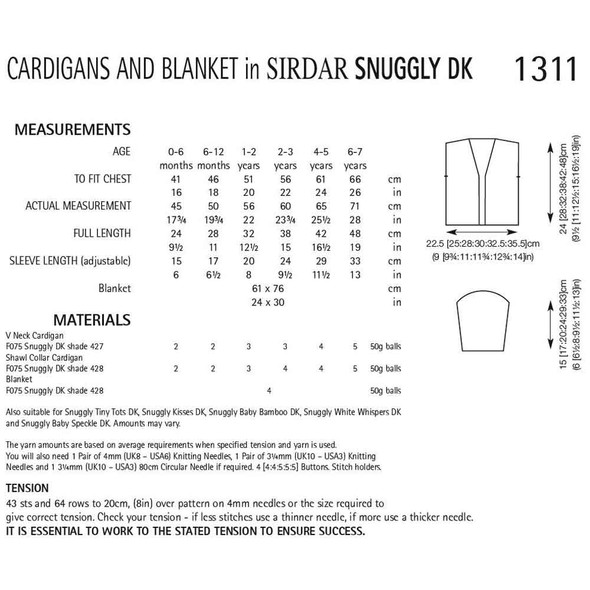 Baby/Children Cardigan and Blanket Knitting Pattern | Sirdar Snuggly DK 1311 | Digital Download - Pattern Table