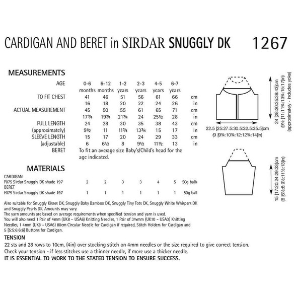 Cardigan and Beret Knitting Pattern | Sirdar Snuggly DK 1267 | Digital Download - Pattern Table